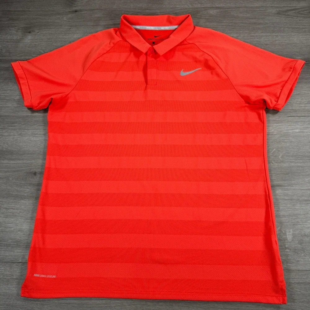 Nike Golf Zonal Cooling Polo Shirt Men L Orange Wicking Dri-Fit Performance